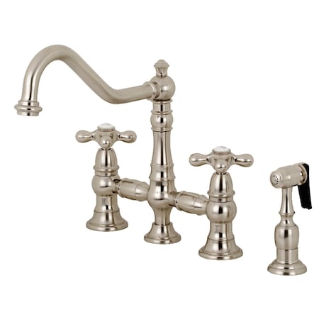 Kingston Brass KS3278AXBS Restoration 8" Bridge Kitchen Faucet W/Sprayer, Brushed Nkl KS3278AXBS